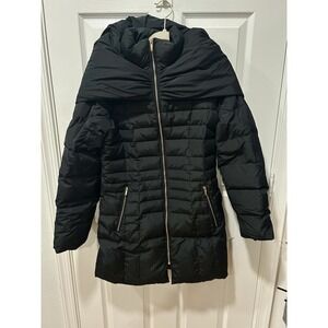Cole Haan Black Quilted Down & Feather Fill Jacket Womens Small Oversized Hood